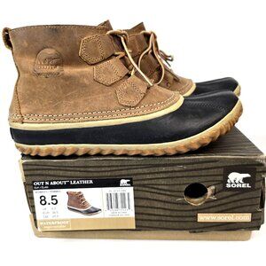 Sorel Out N About Leather Brown Waterproof Duck Boots W/Box Women's Size 8.5